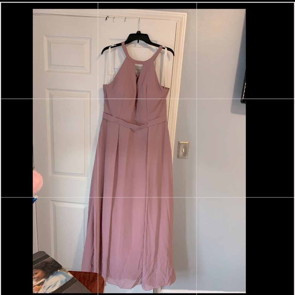 Mauve dusty rose colored Azazie bridal dress